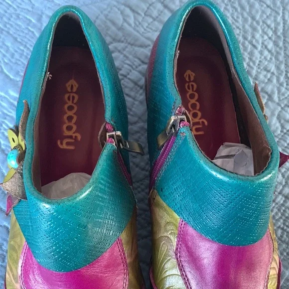 Socofy Purple Printing Flowers Leather Zip Booties - Picture 5 of 13